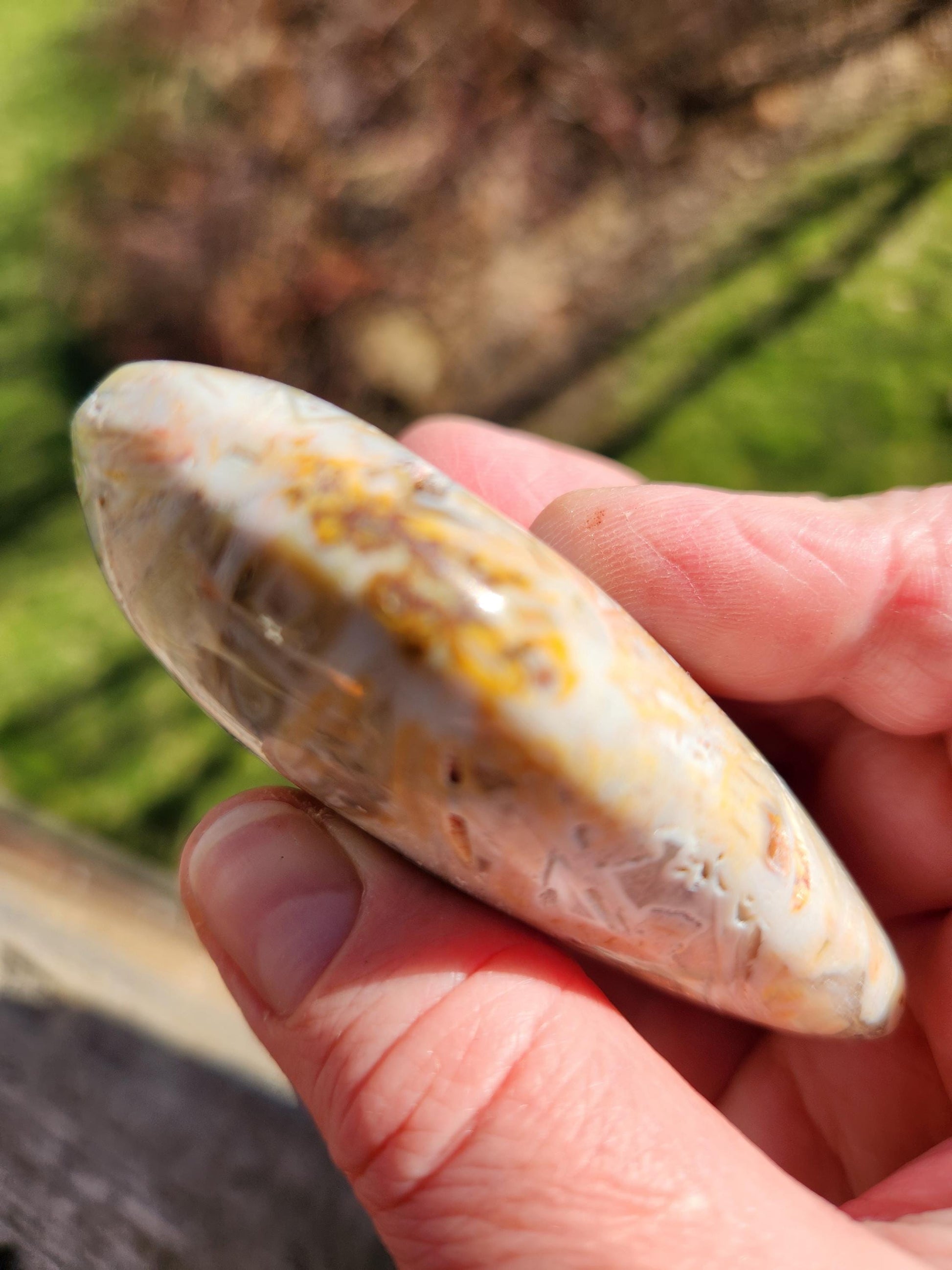 High Polished Bahia Jasper Crystal Heart, Hand Sized