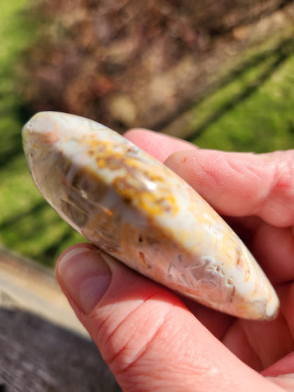 High Polished Bahia Jasper Crystal Heart, Hand Sized