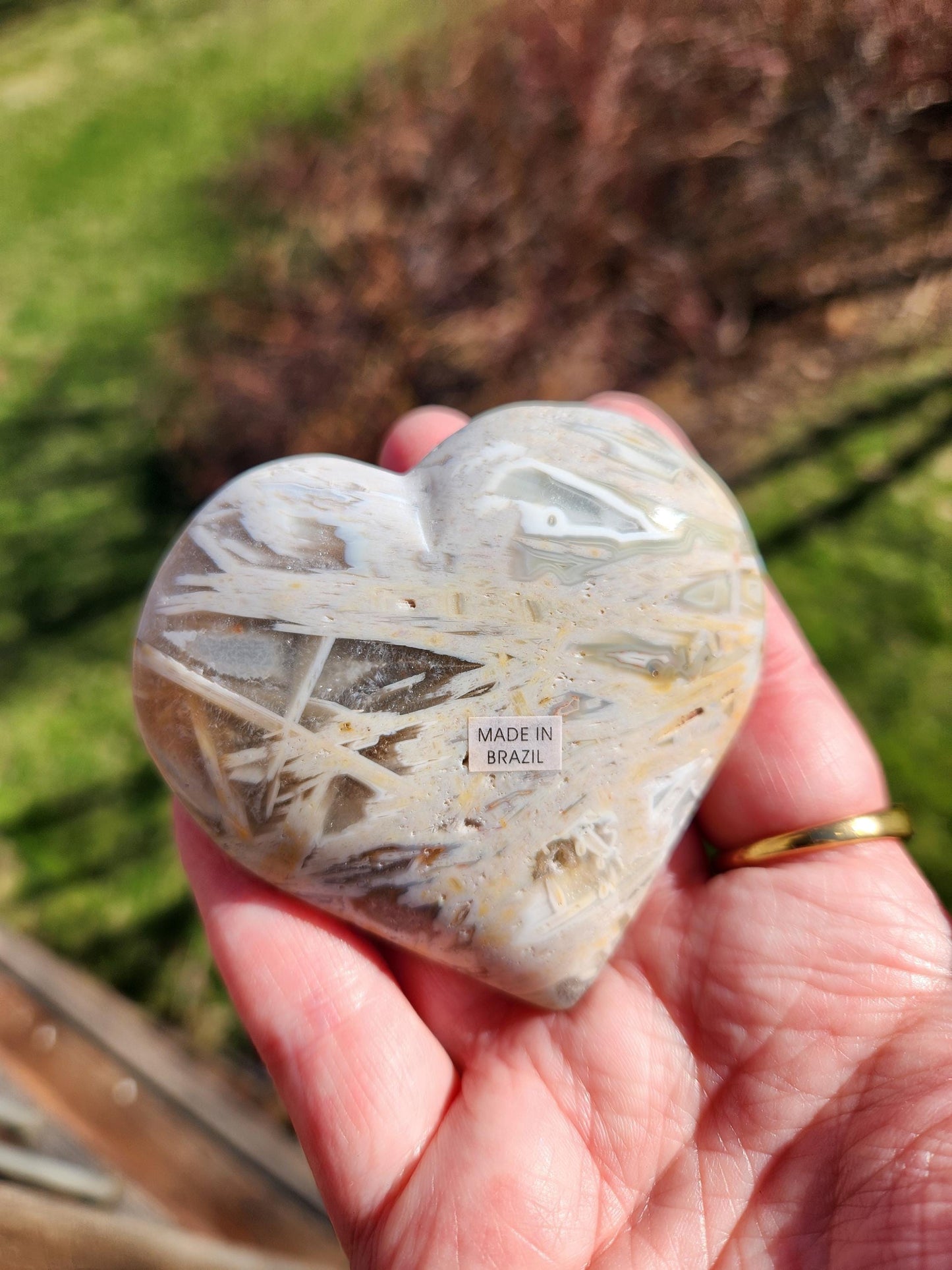 High Polished Bahia Jasper Crystal Heart, Hand Sized