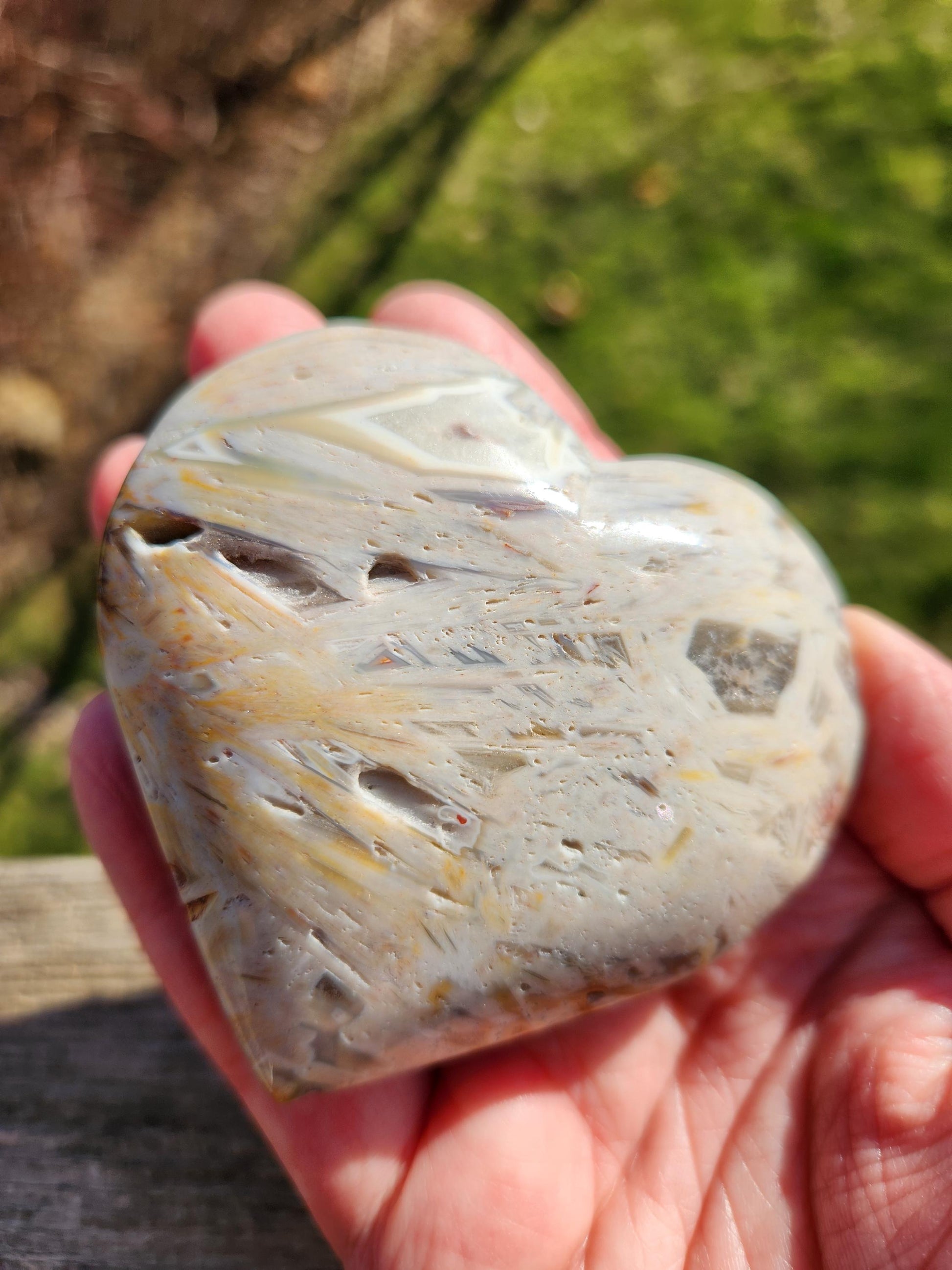 High Polished Bahia Jasper Crystal Heart, Hand Sized