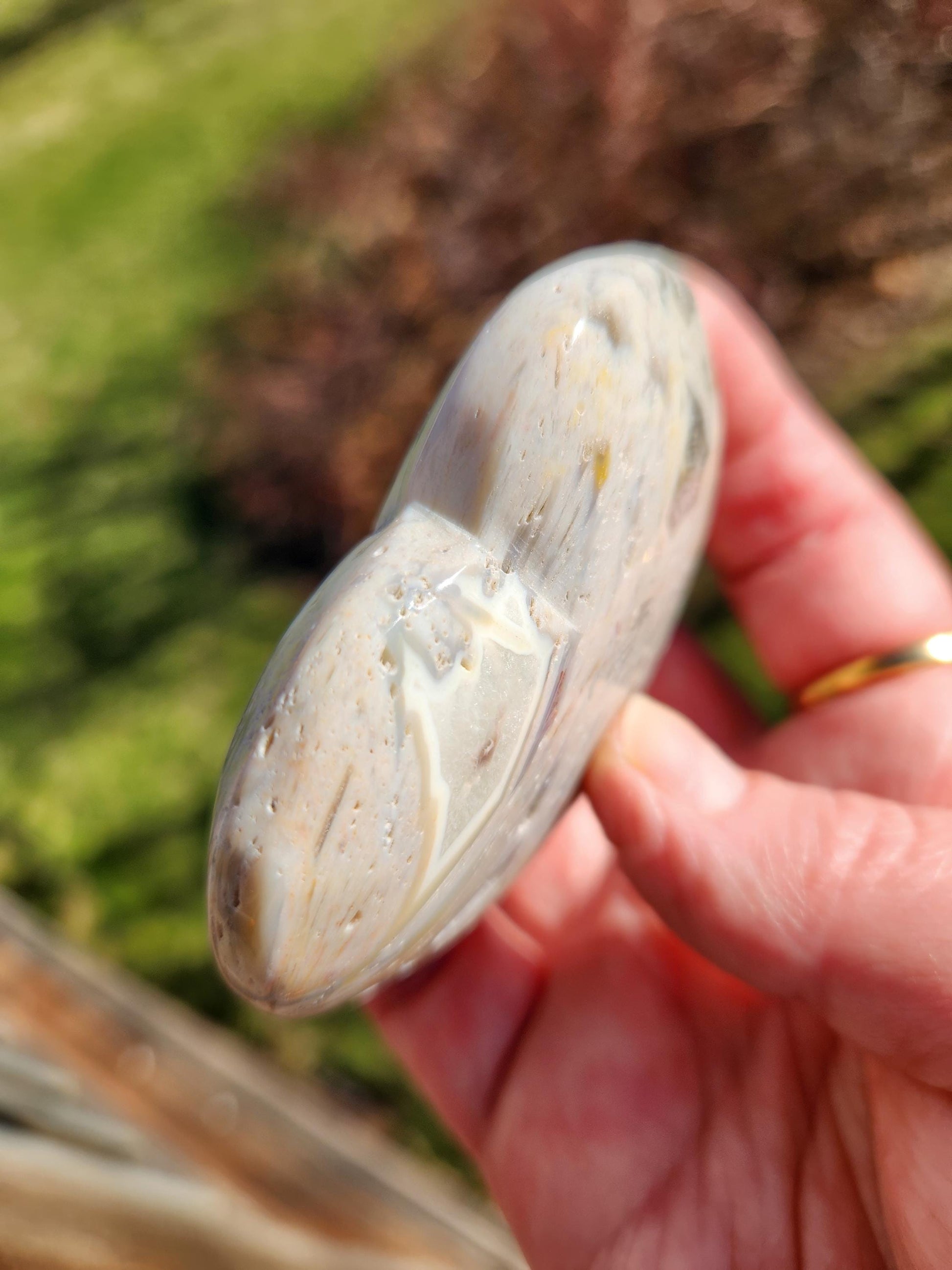 High Polished Bahia Jasper Crystal Heart, Hand Sized