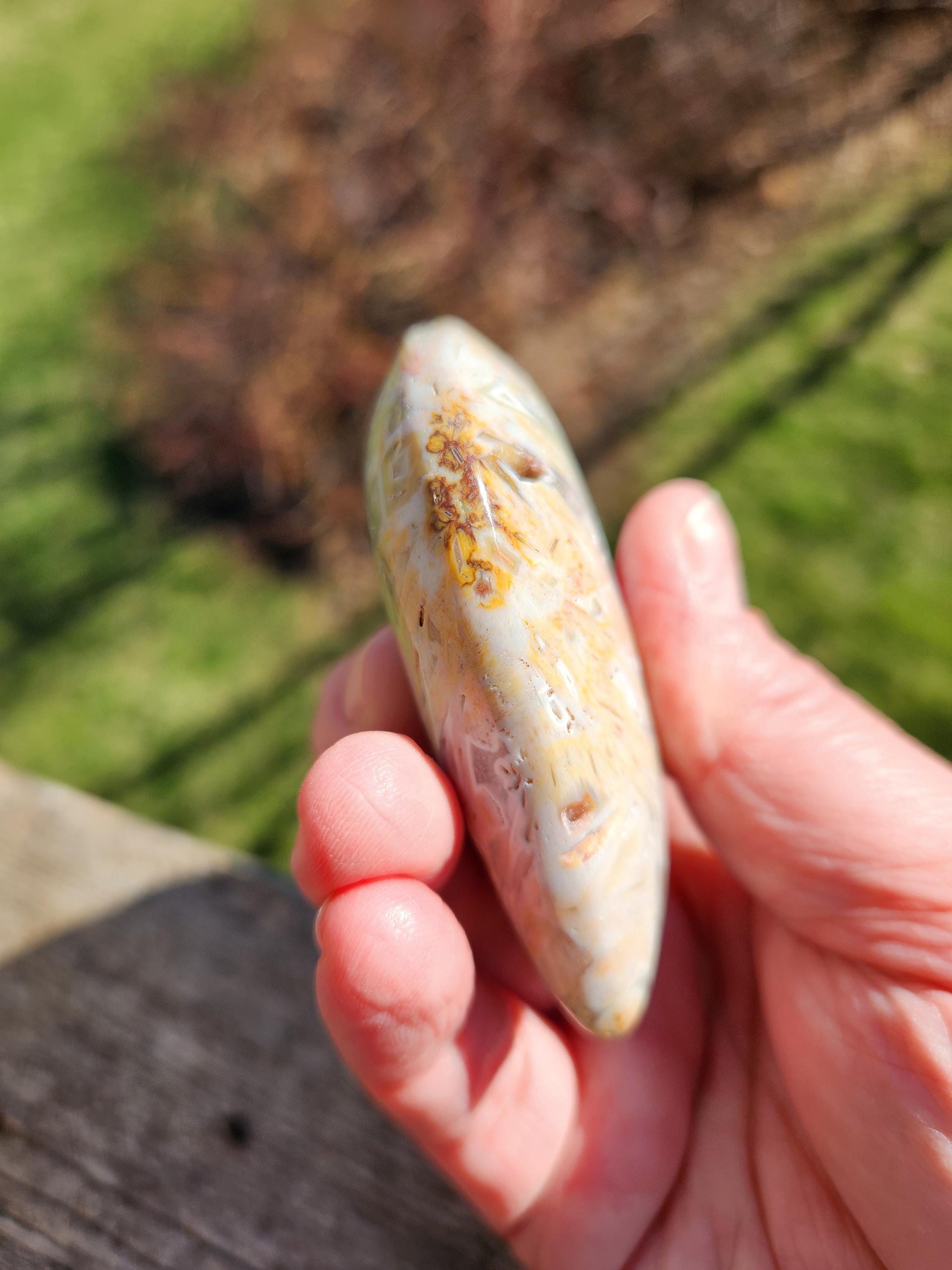 High Polished Bahia Jasper Crystal Heart, Hand Sized