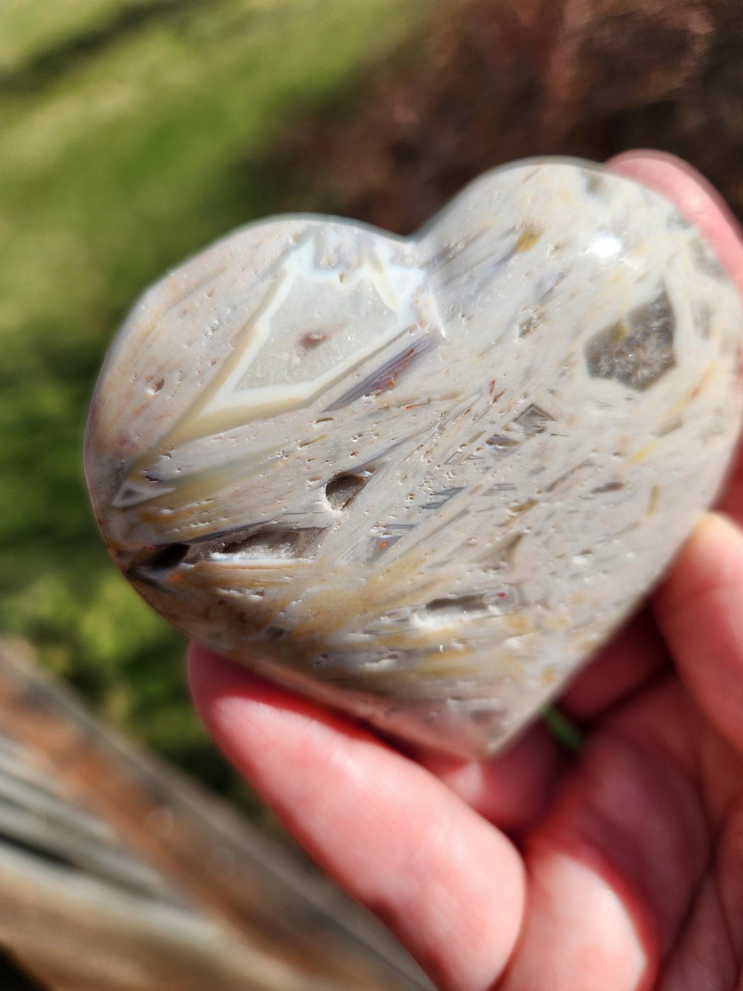 High Polished Bahia Jasper Crystal Heart, Hand Sized