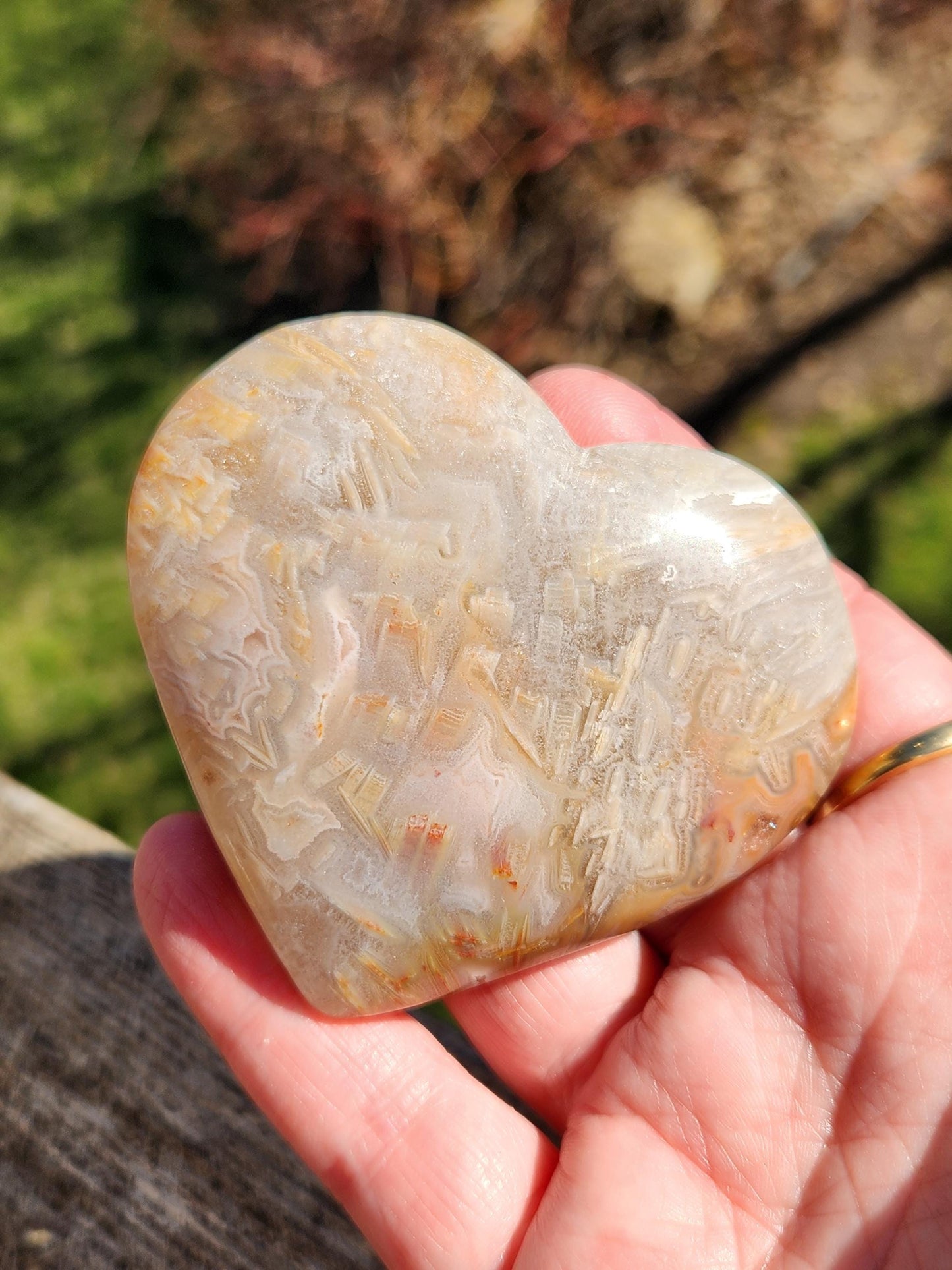 High Polished Bahia Jasper Crystal Heart, Hand Sized