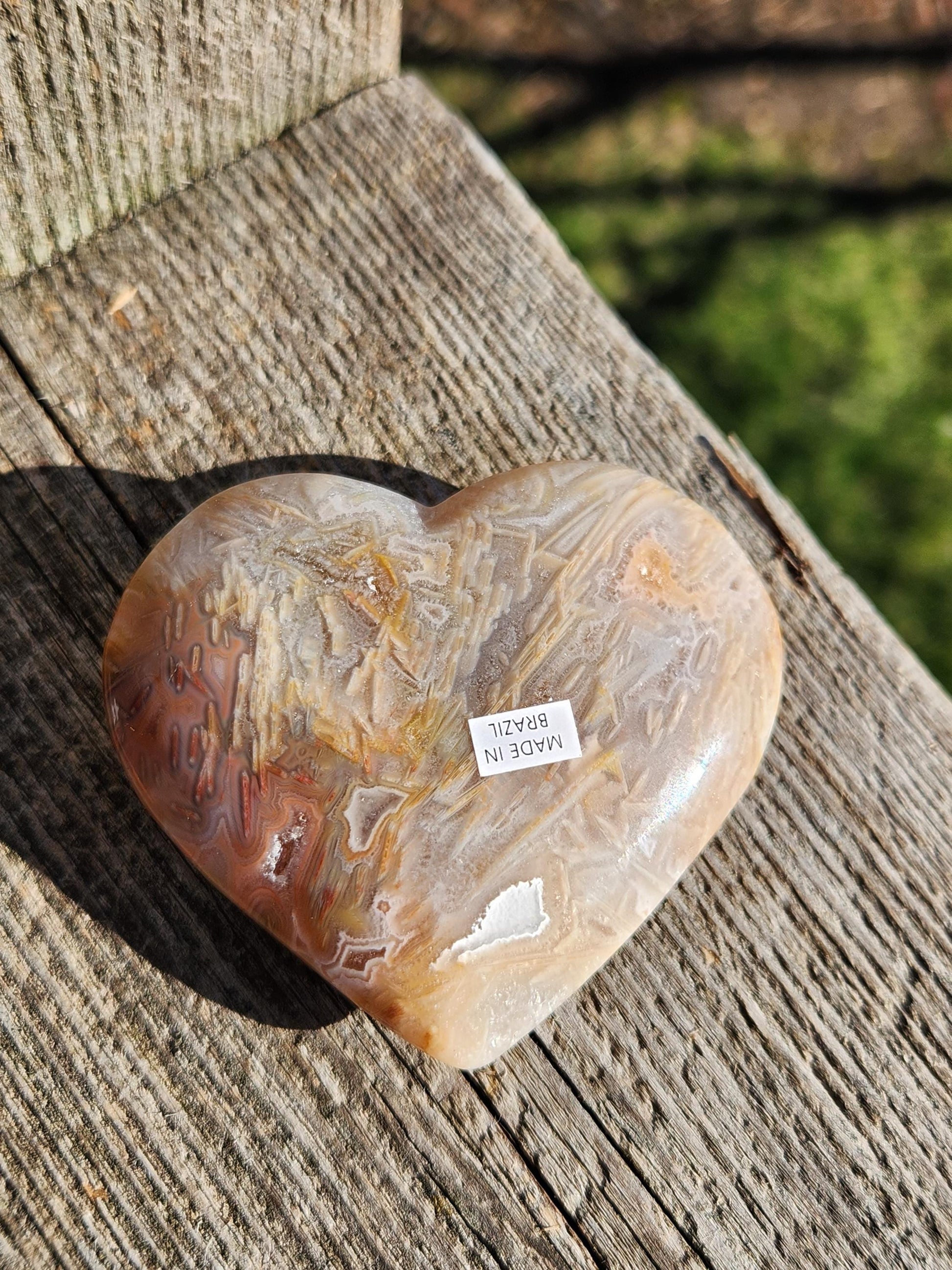 High Polished Bahia Jasper Crystal Heart, Hand Sized