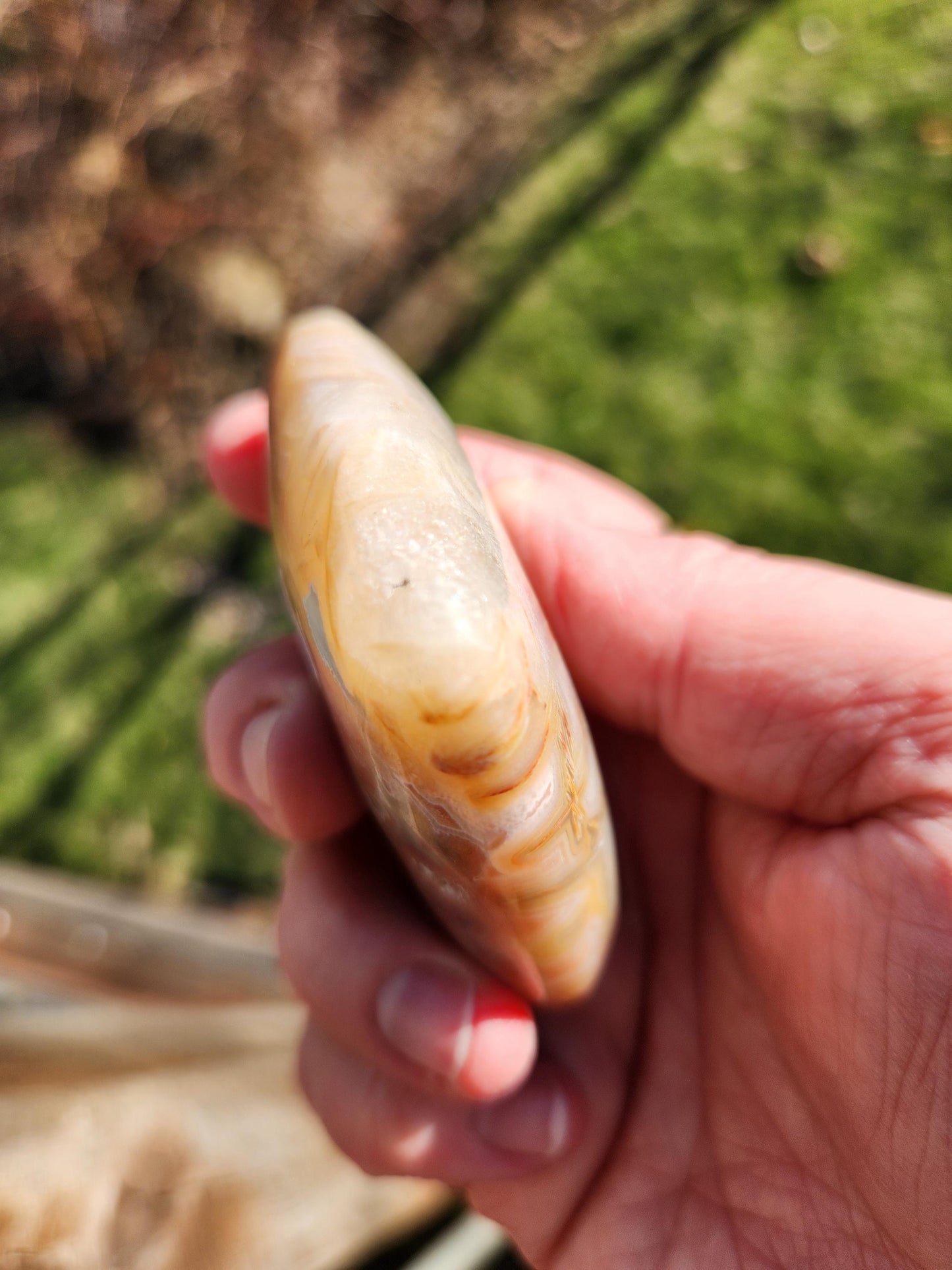 High Polished Bahia Jasper Crystal Heart, Hand Sized