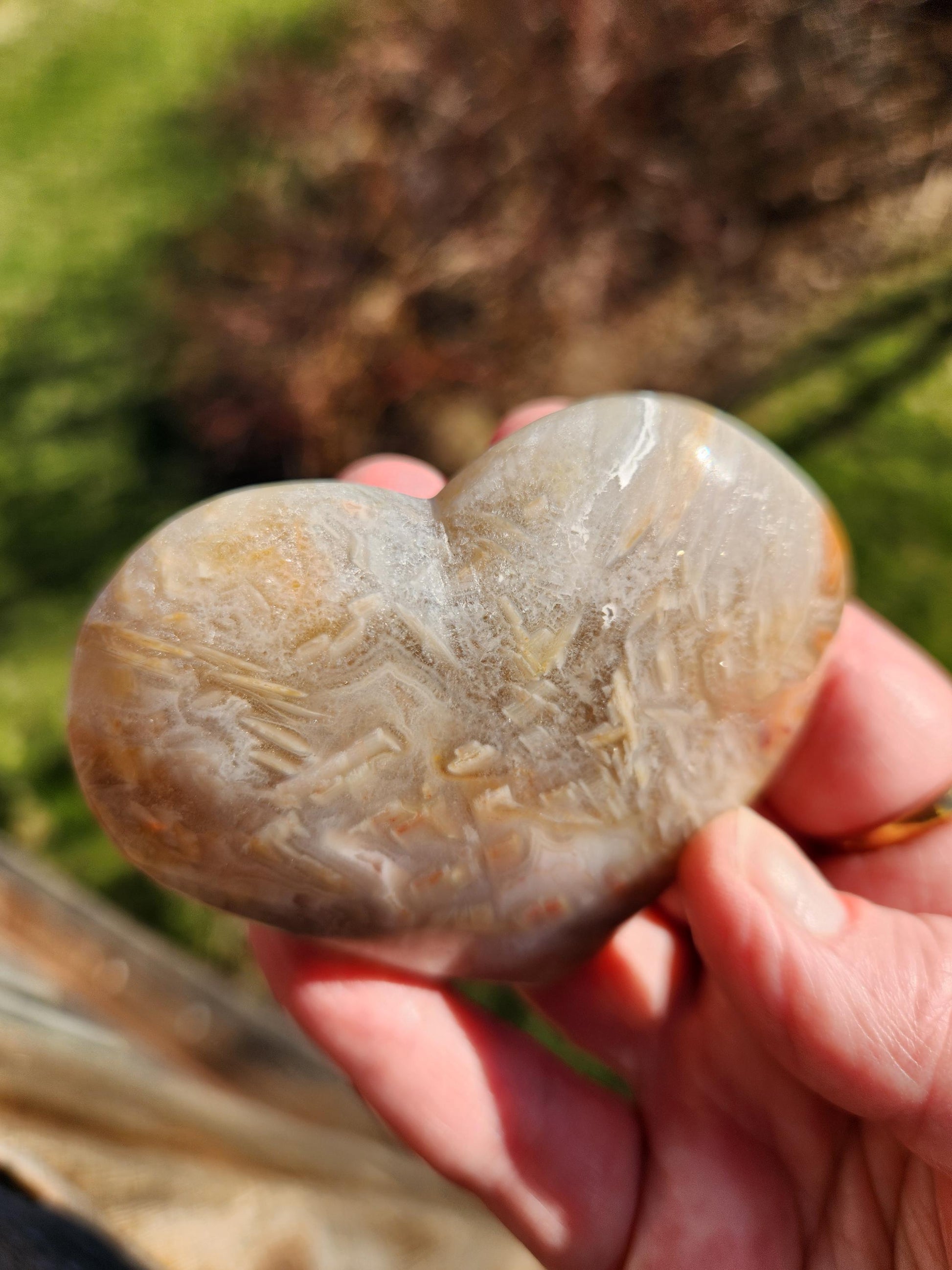 High Polished Bahia Jasper Crystal Heart, Hand Sized