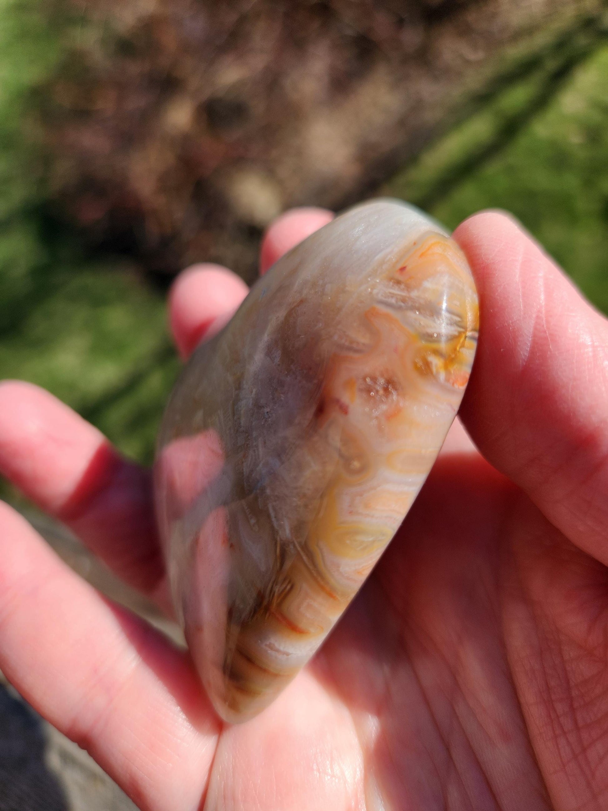 High Polished Bahia Jasper Crystal Heart, Hand Sized