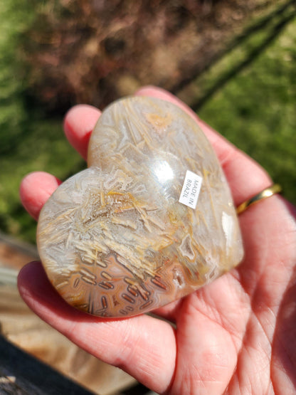 High Polished Bahia Jasper Crystal Heart, Hand Sized