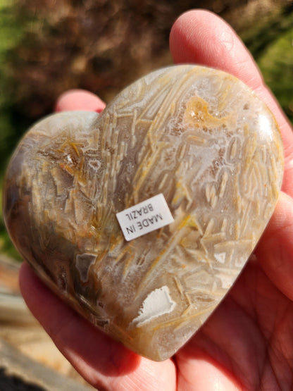 High Polished Bahia Jasper Crystal Heart, Hand Sized