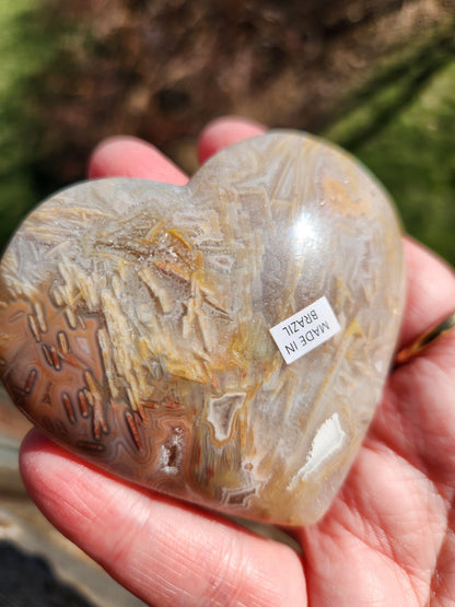 High Polished Bahia Jasper Crystal Heart, Hand Sized