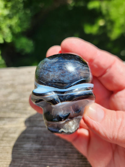 Black Onyx Skull: Hand Carved Agate Crystal, AAA Grade