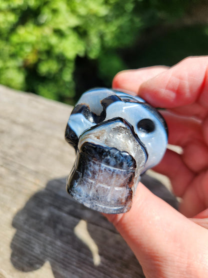 Black Onyx Skull: Hand Carved Agate Crystal, AAA Grade