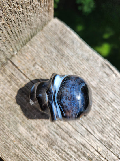 Black Onyx Skull: Hand Carved Agate Crystal, AAA Grade
