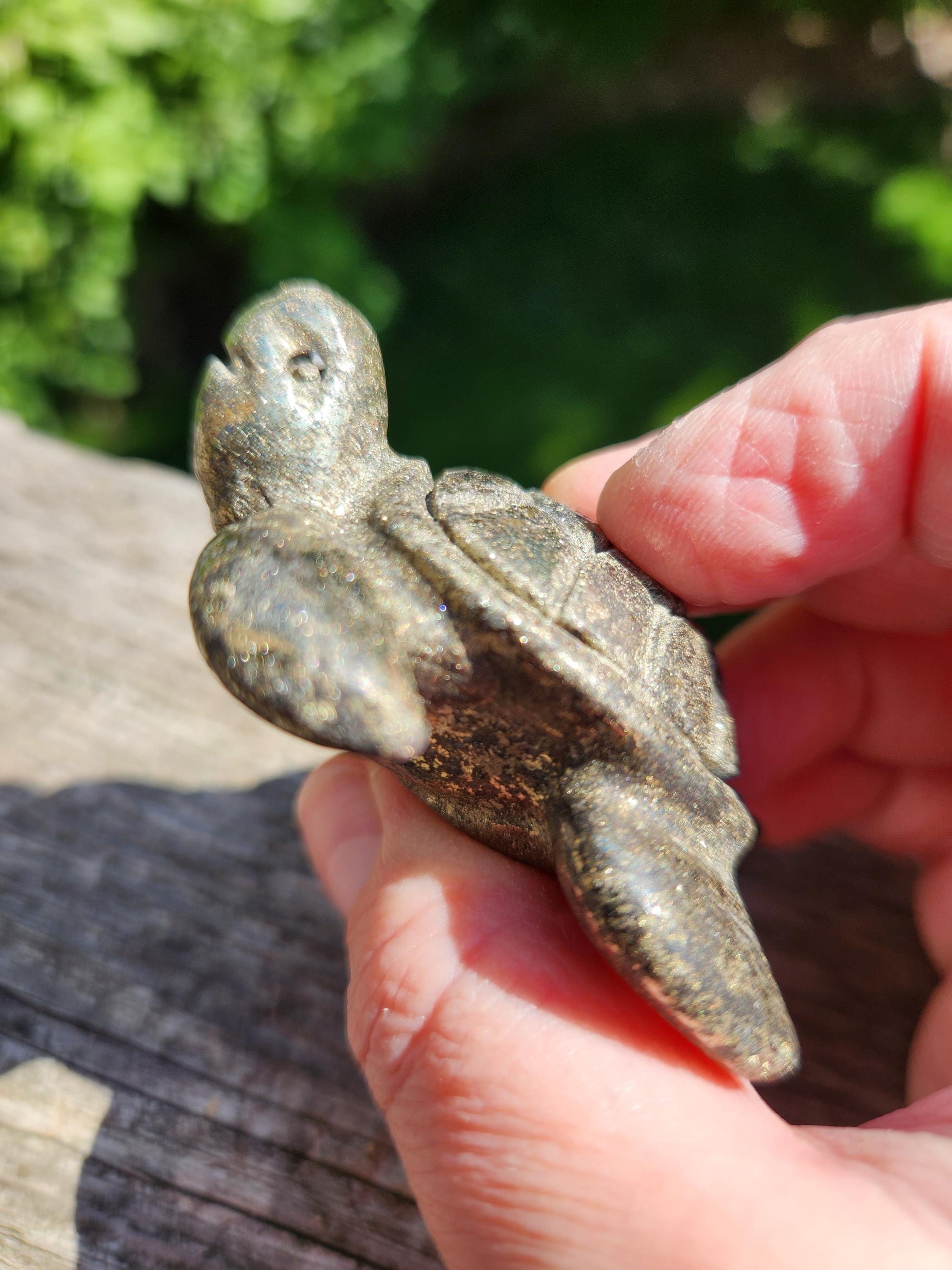 Pyrite Turtle Crystal Carving