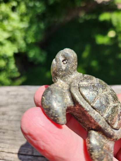 Pyrite Turtle Crystal Carving