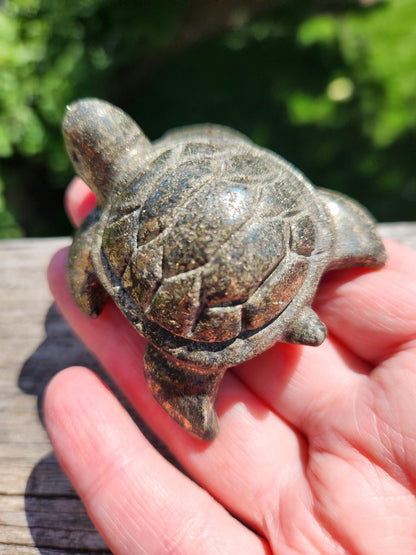 Pyrite Turtle Crystal Carving