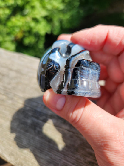 Black Onyx Skull: Hand Carved Agate Crystal, AAA Grade