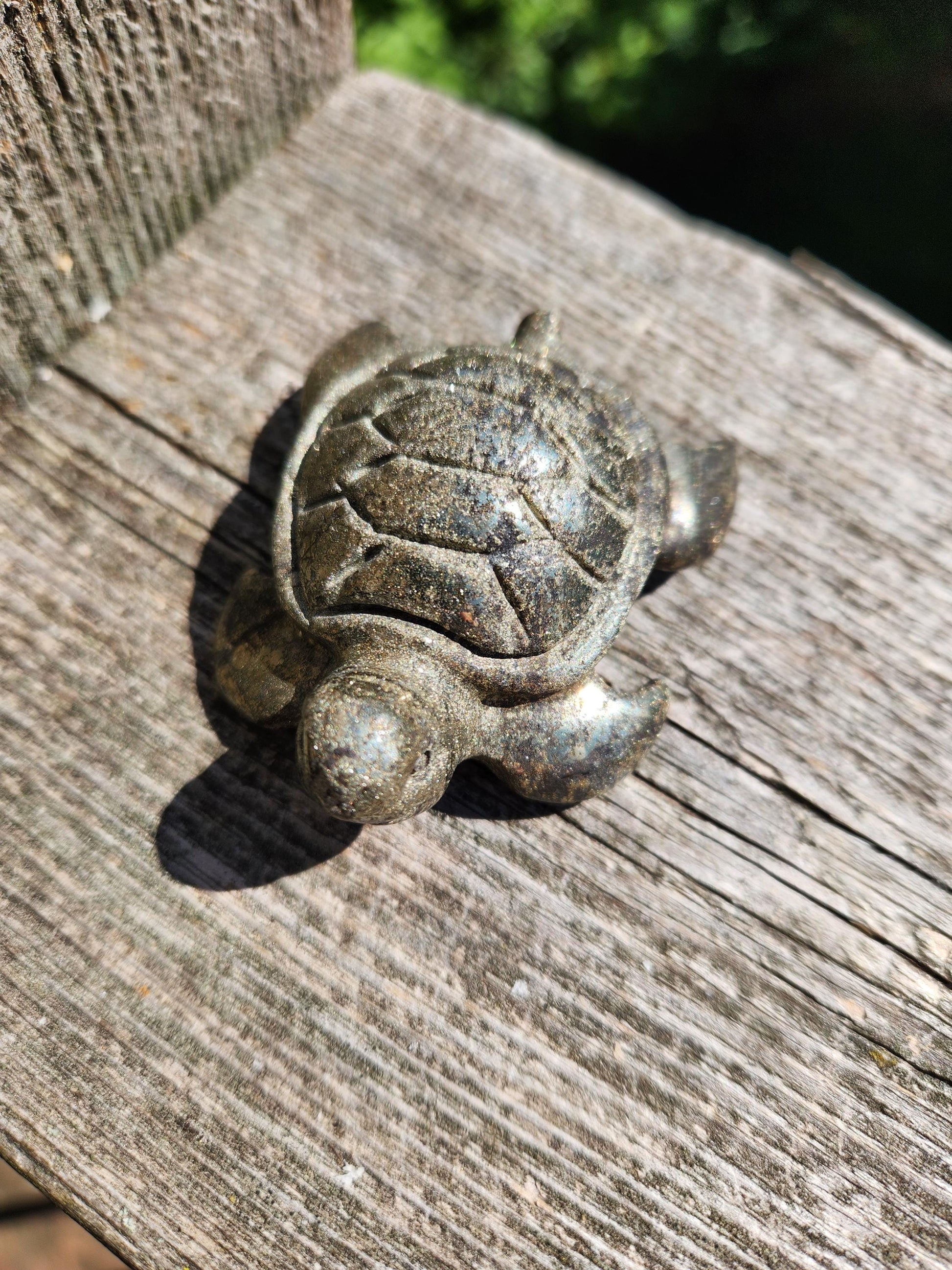 Pyrite Turtle Crystal Carving