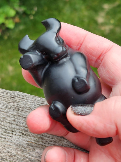 Black Obsidian Crystal Charging Bull, Taurus, Ox