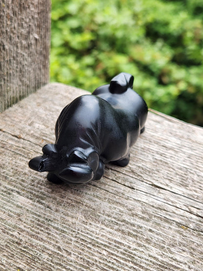 Black Obsidian Crystal Charging Bull, Taurus, Ox