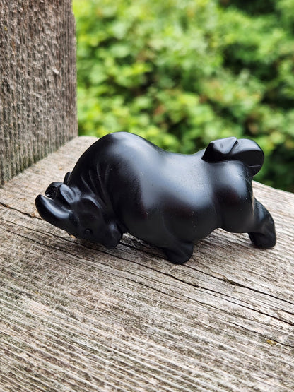 Black Obsidian Crystal Charging Bull, Taurus, Ox
