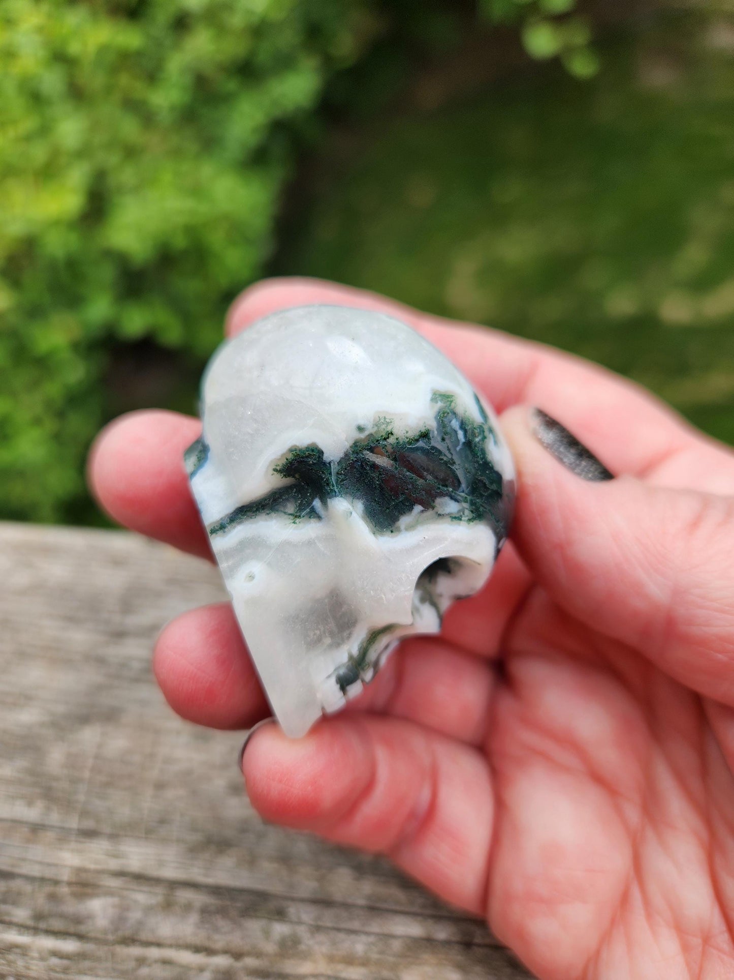 Moss Agate Clear Quartz Small Crystal Skull
