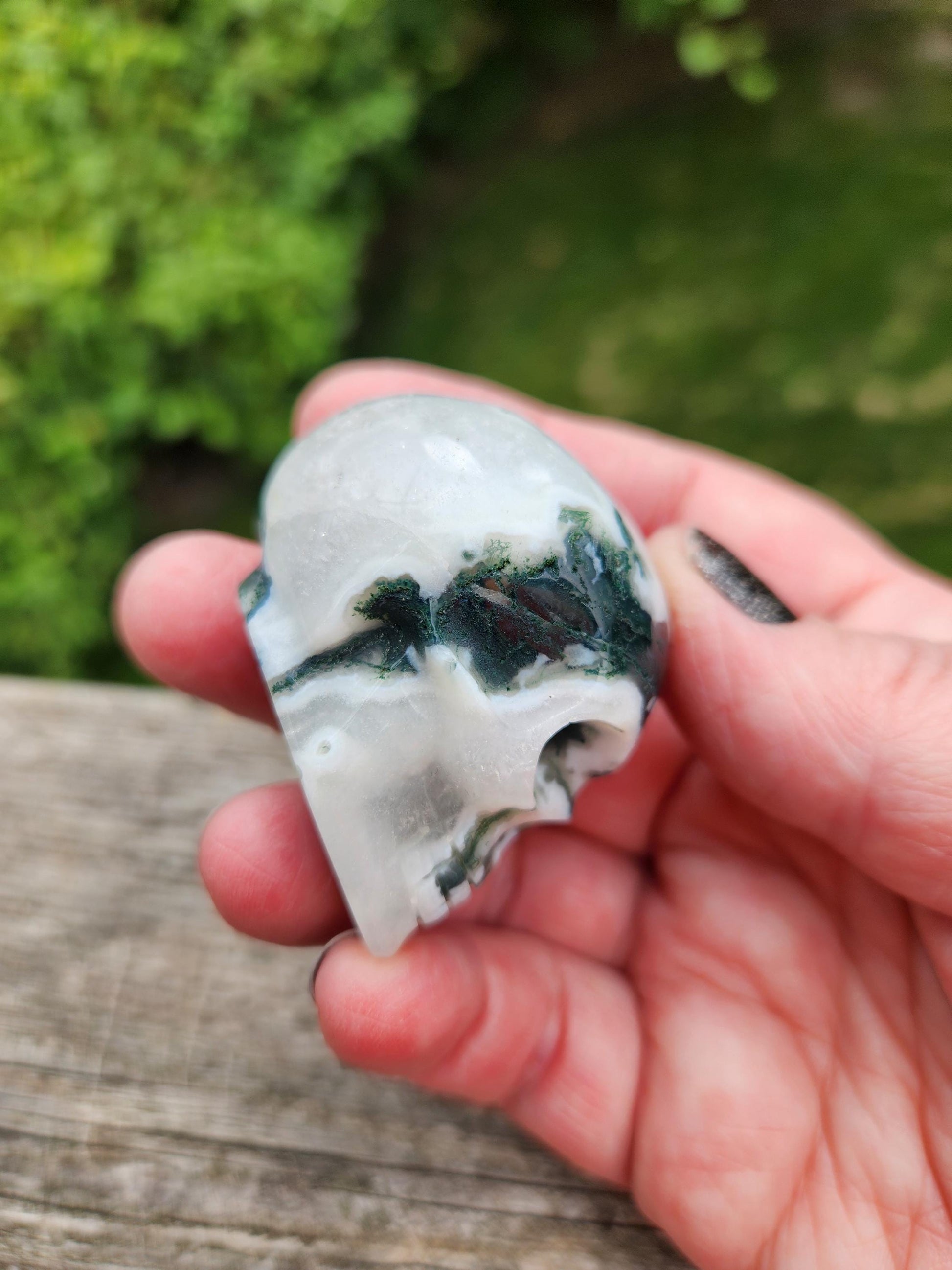 Moss Agate Clear Quartz Small Crystal Skull
