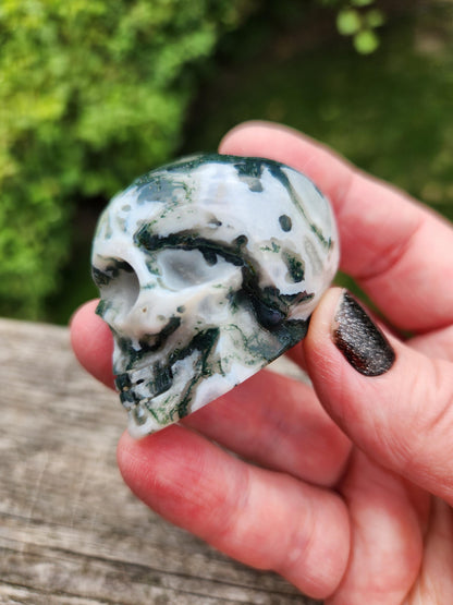 Moss Agate Clear Quartz Small Crystal Skull