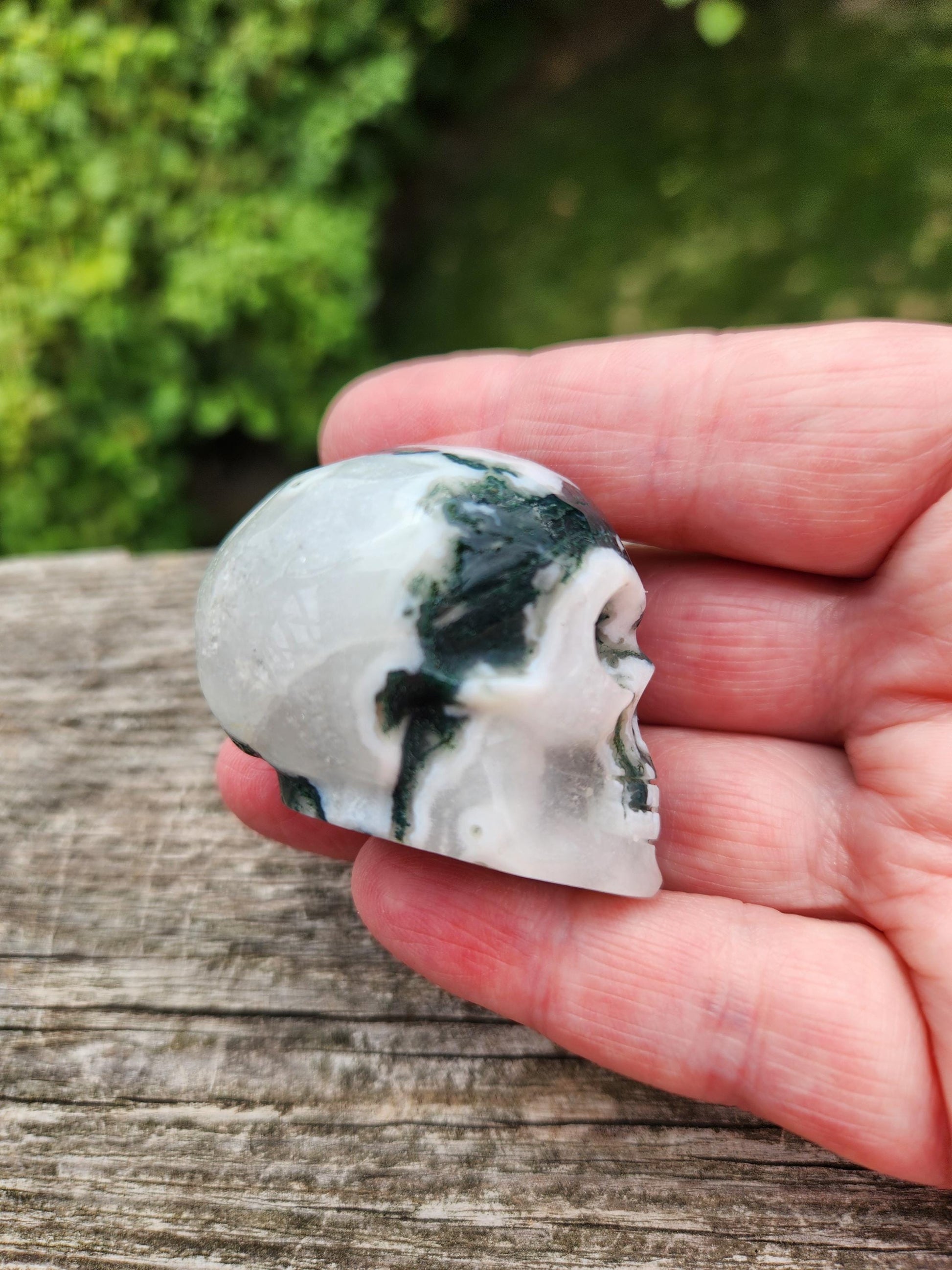 Moss Agate Clear Quartz Small Crystal Skull