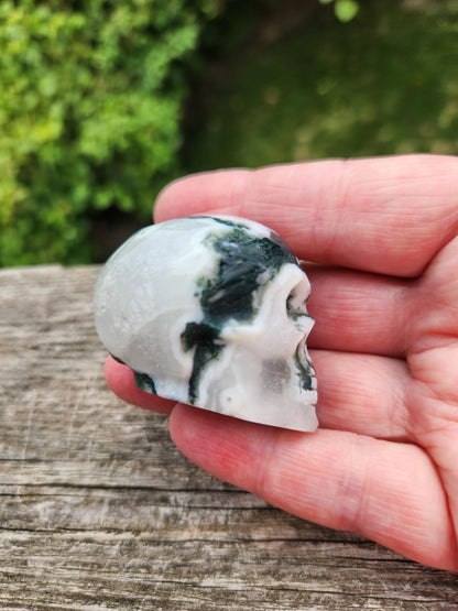 Moss Agate Clear Quartz Small Crystal Skull