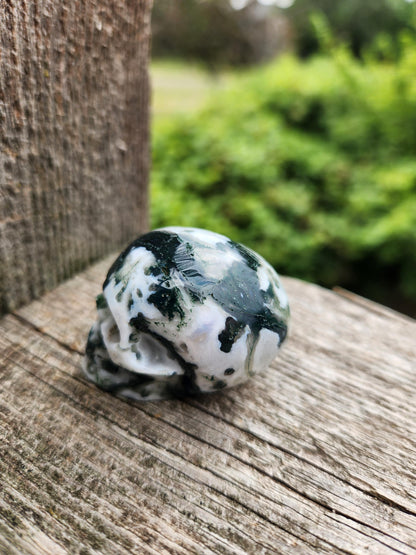 Moss Agate Clear Quartz Small Crystal Skull