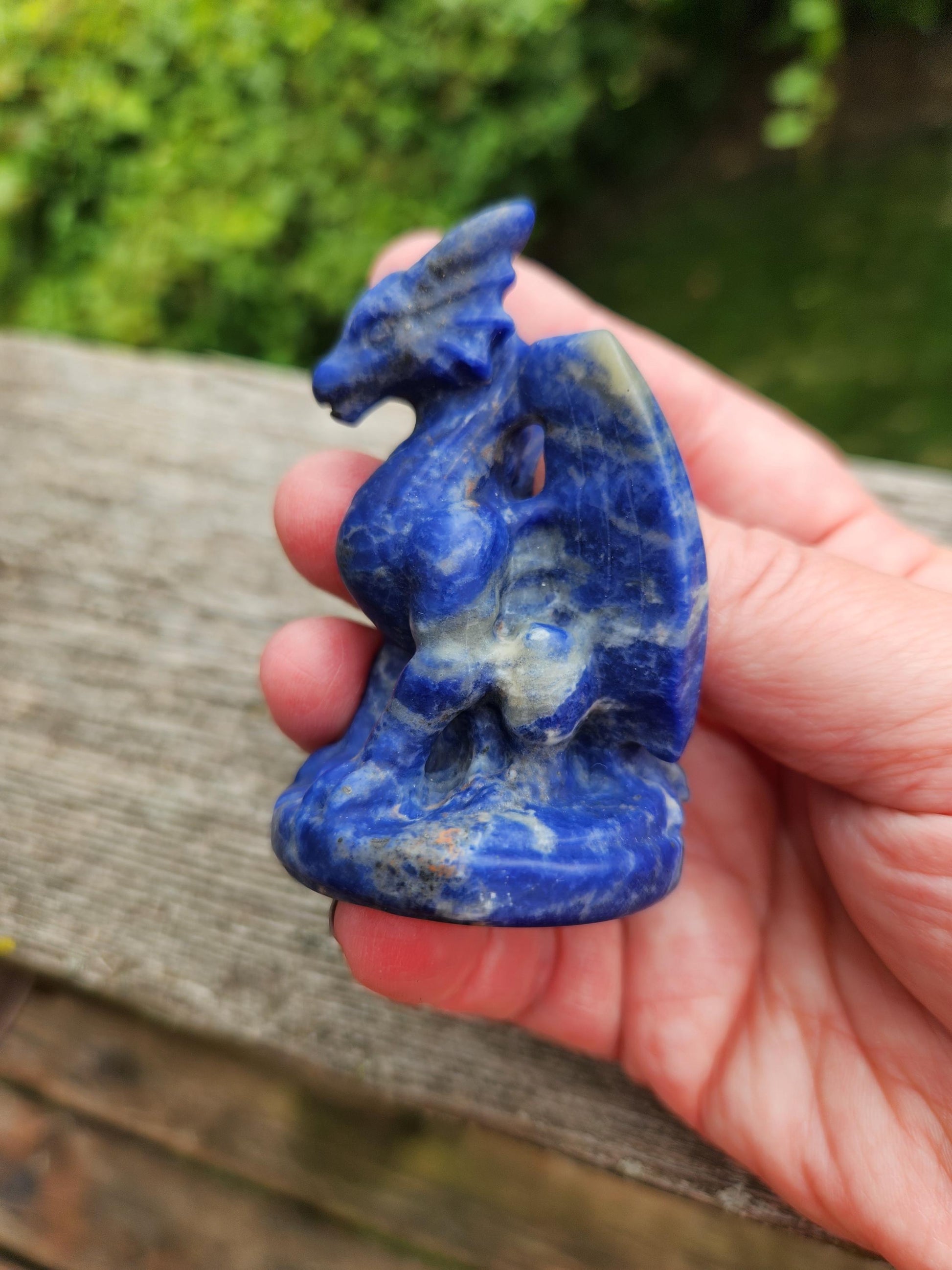 Sodalite Crystal Dragon Carving - DnD, Decor
