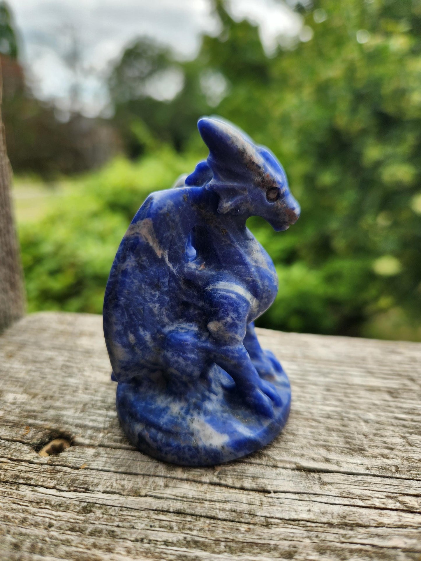 Sodalite Crystal Dragon Carving - DnD, Decor