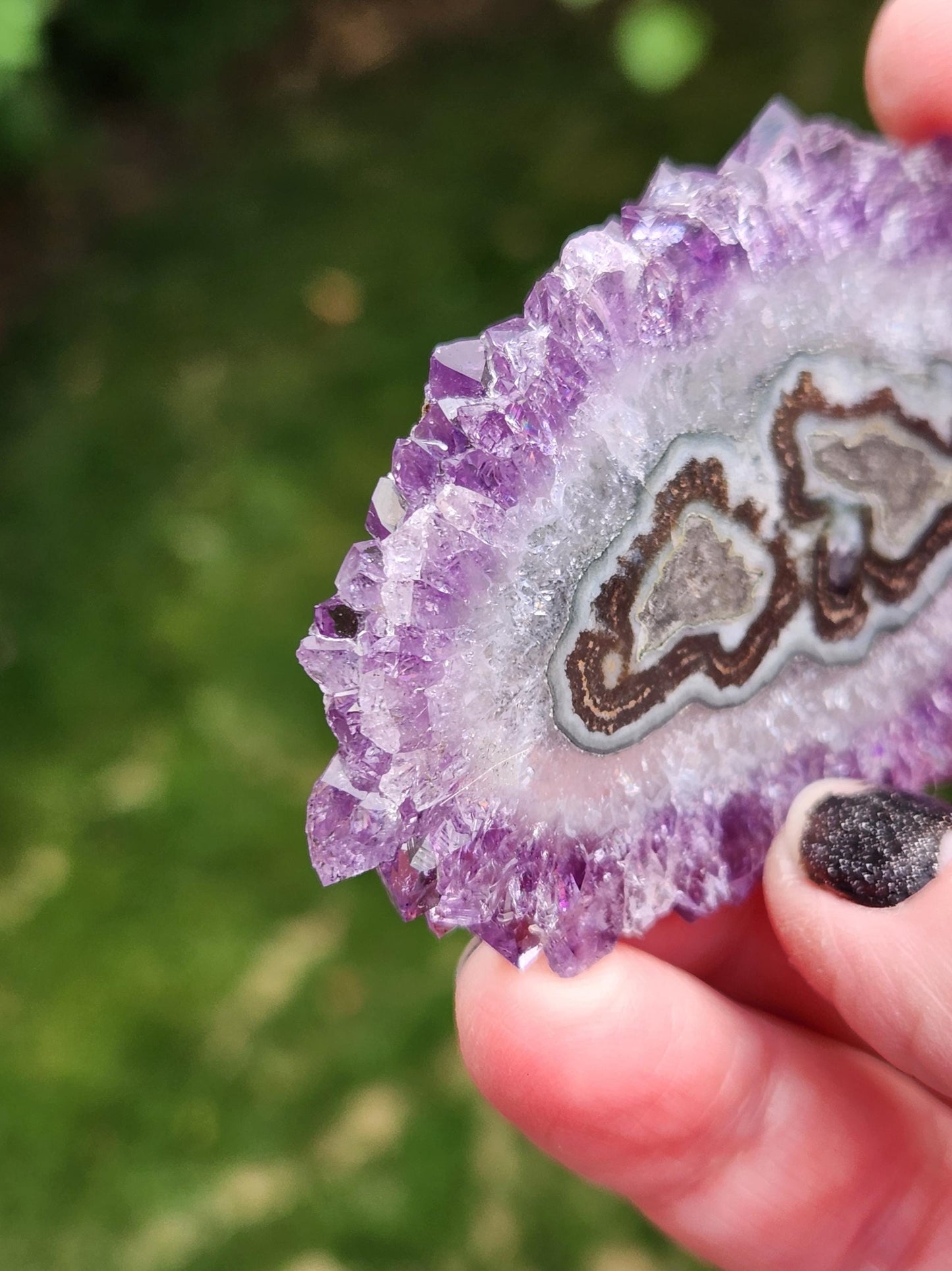 Purple Amethyst Slice Crystal Specimen with Stand, Large