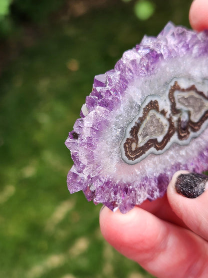 Purple Amethyst Slice Crystal Specimen with Stand, Large