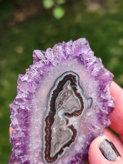 Purple Amethyst Slice Crystal Specimen with Stand, Large