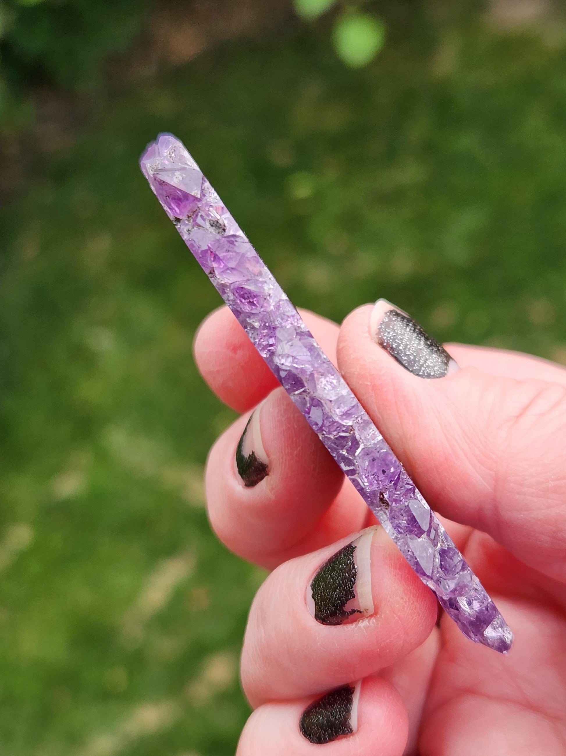 Purple Amethyst Slice Crystal Specimen with Stand, Large