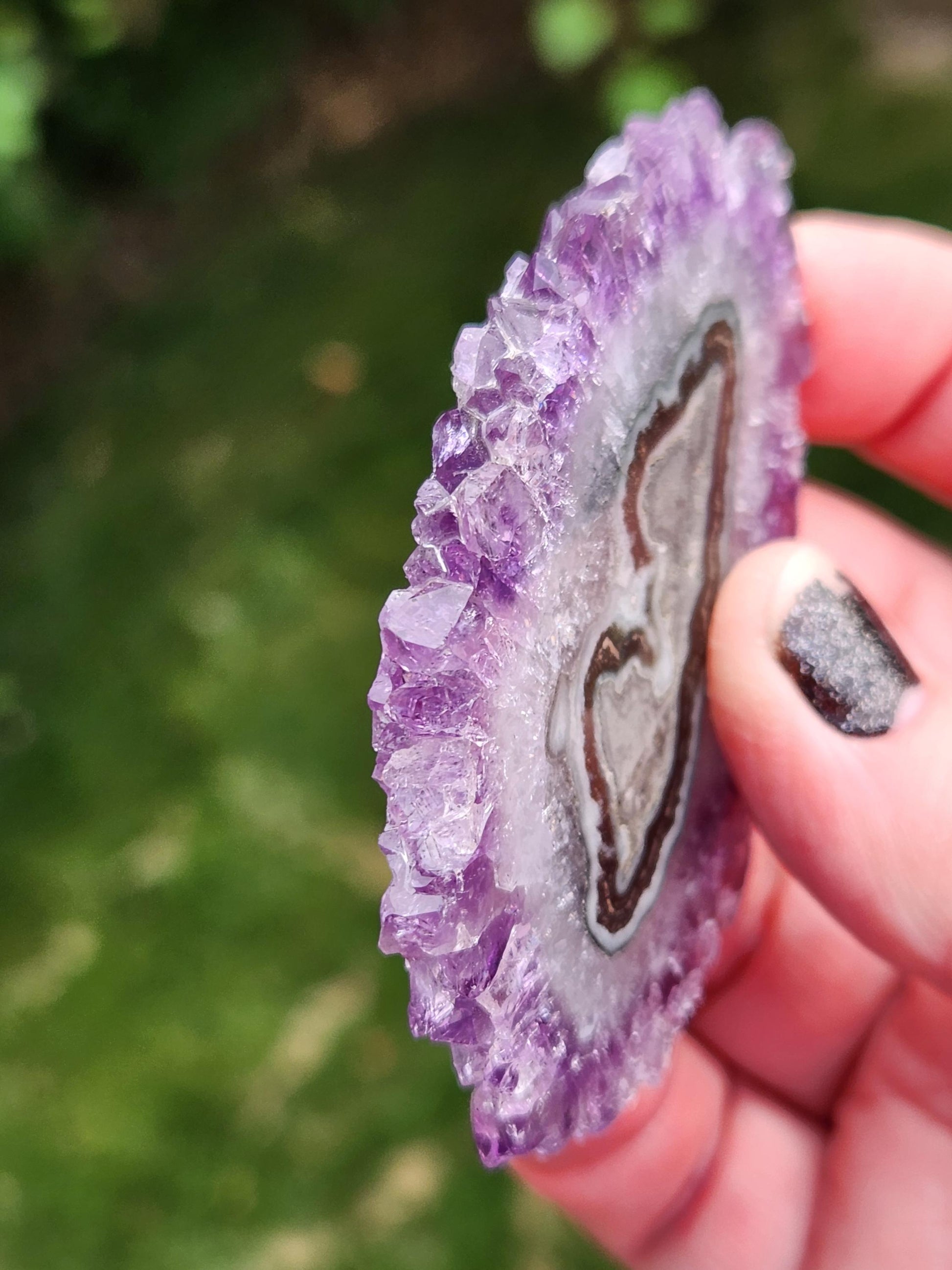 Purple Amethyst Slice Crystal Specimen with Stand, Large
