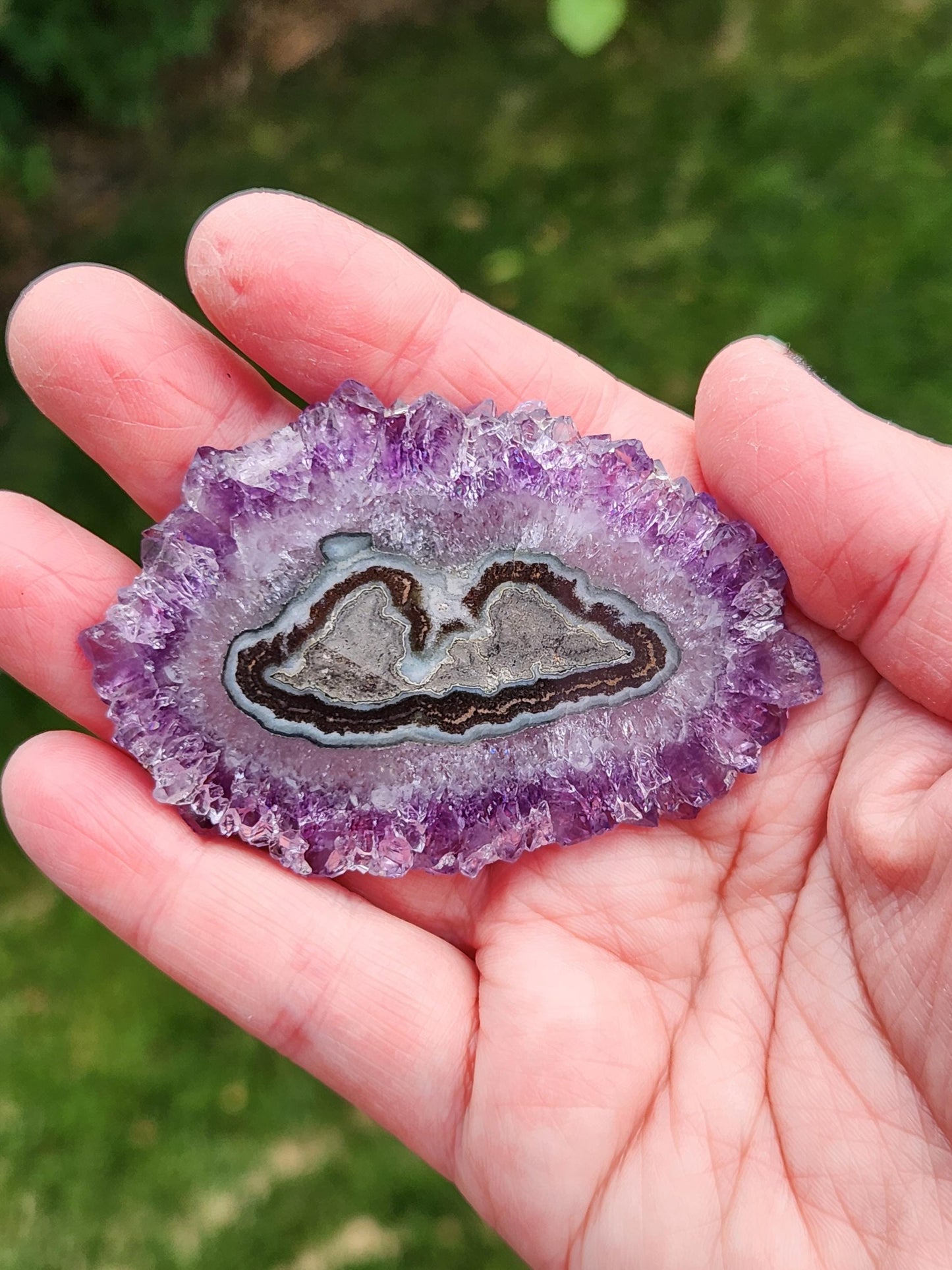 Purple Amethyst Slice Crystal Specimen with Stand, Large