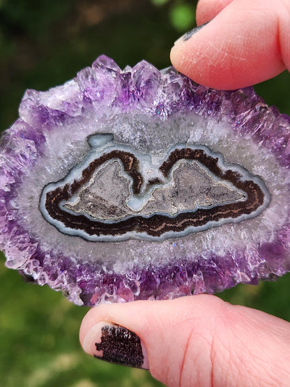 Purple Amethyst Slice Crystal Specimen with Stand, Large