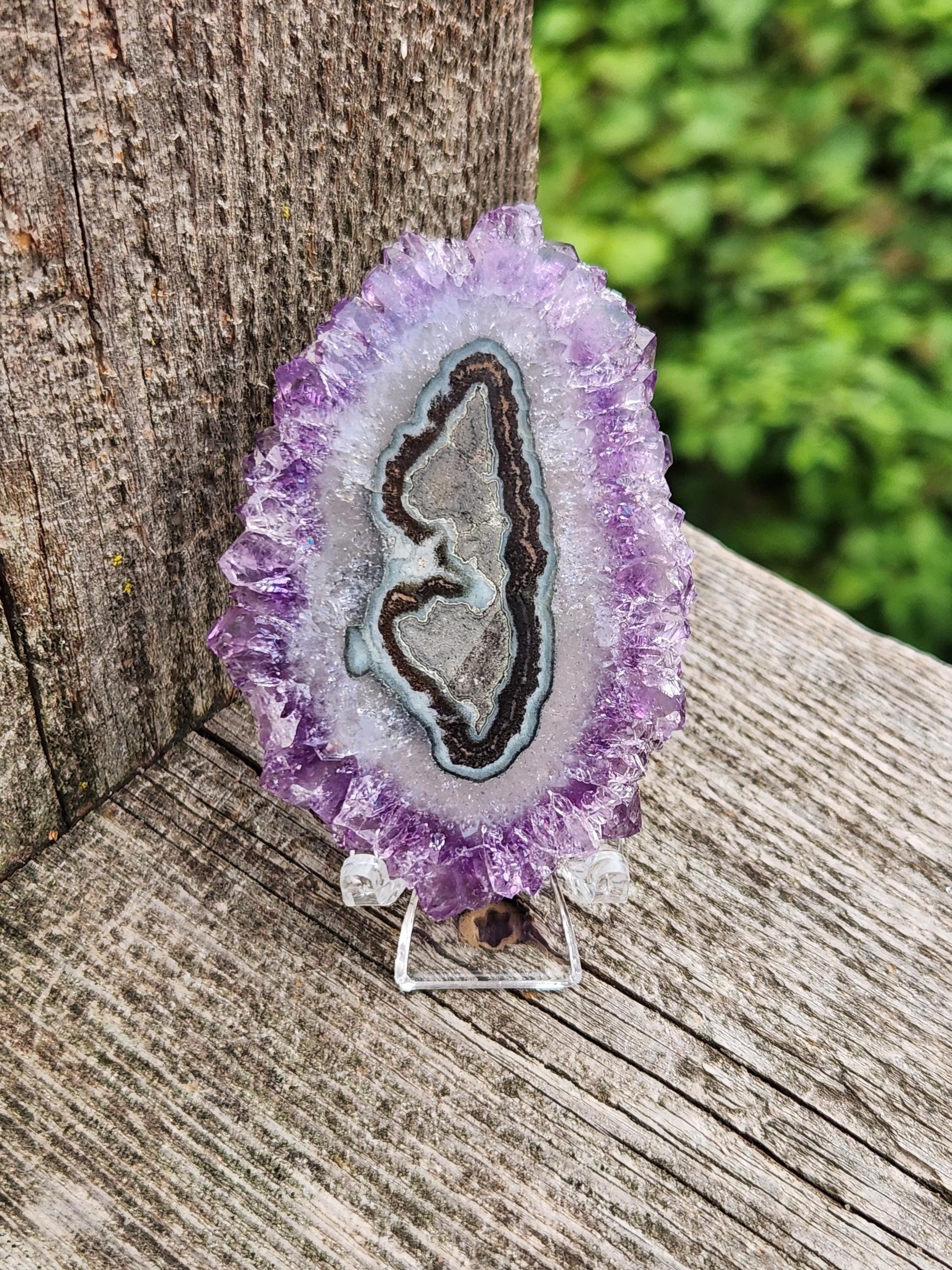 Purple Amethyst Slice Crystal Specimen with Stand, Large