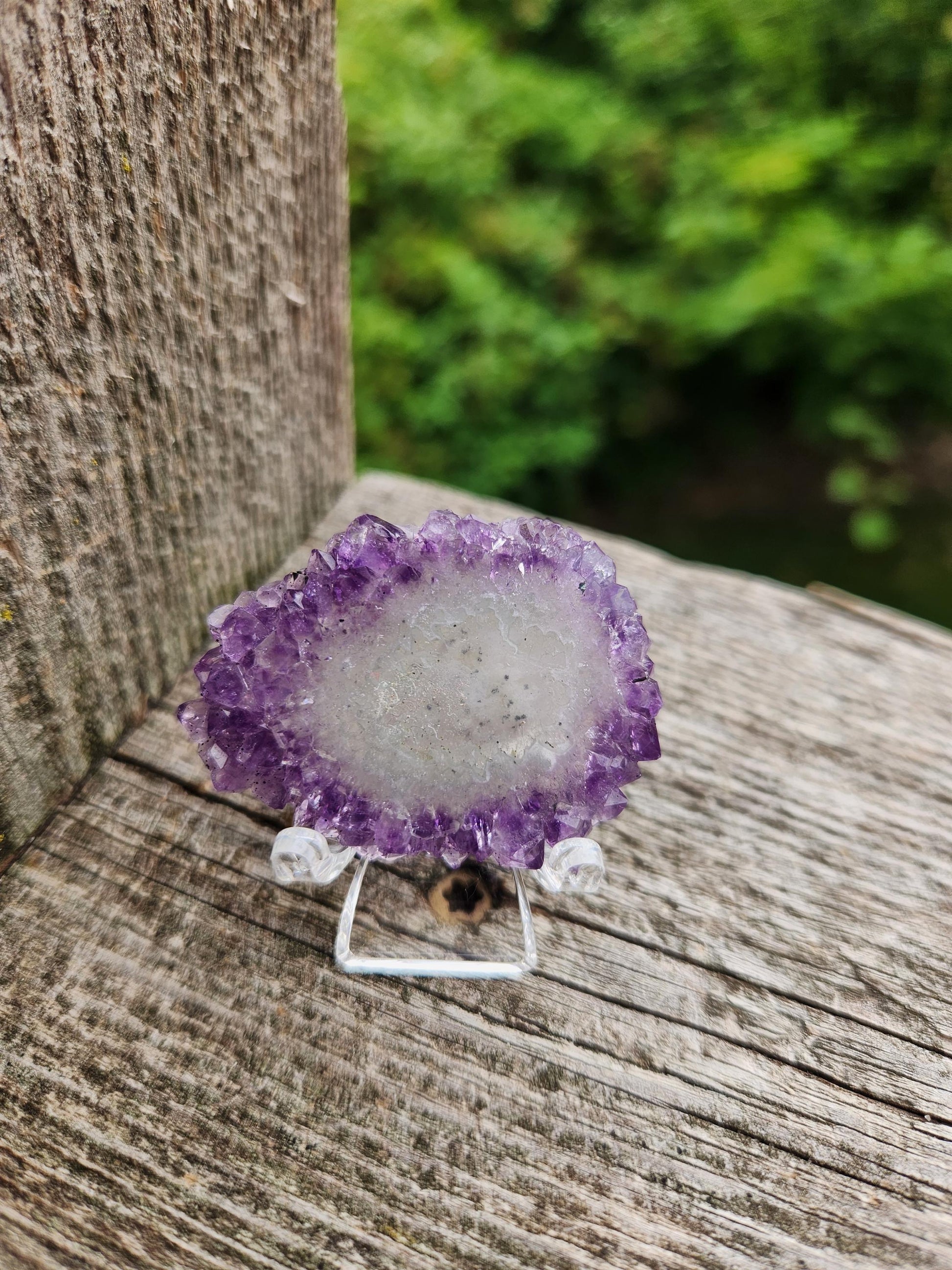 Purple Amethyst Slice Crystal Specimen with Stand, Medium