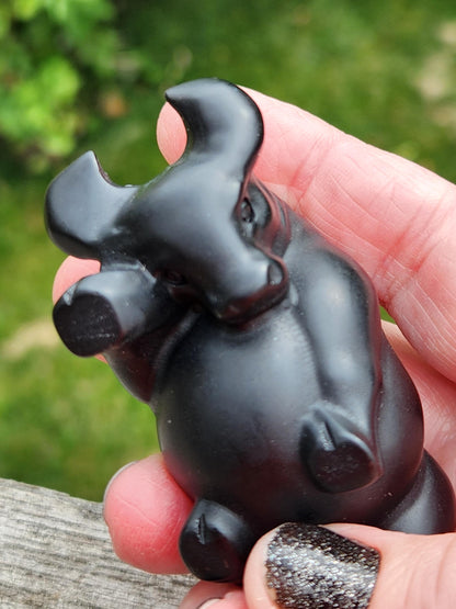 Black Obsidian Crystal Charging Bull, Taurus, Ox