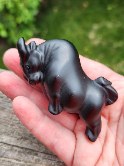 Black Obsidian Crystal Charging Bull, Taurus, Ox