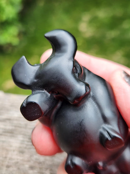 Black Obsidian Crystal Charging Bull, Taurus, Ox