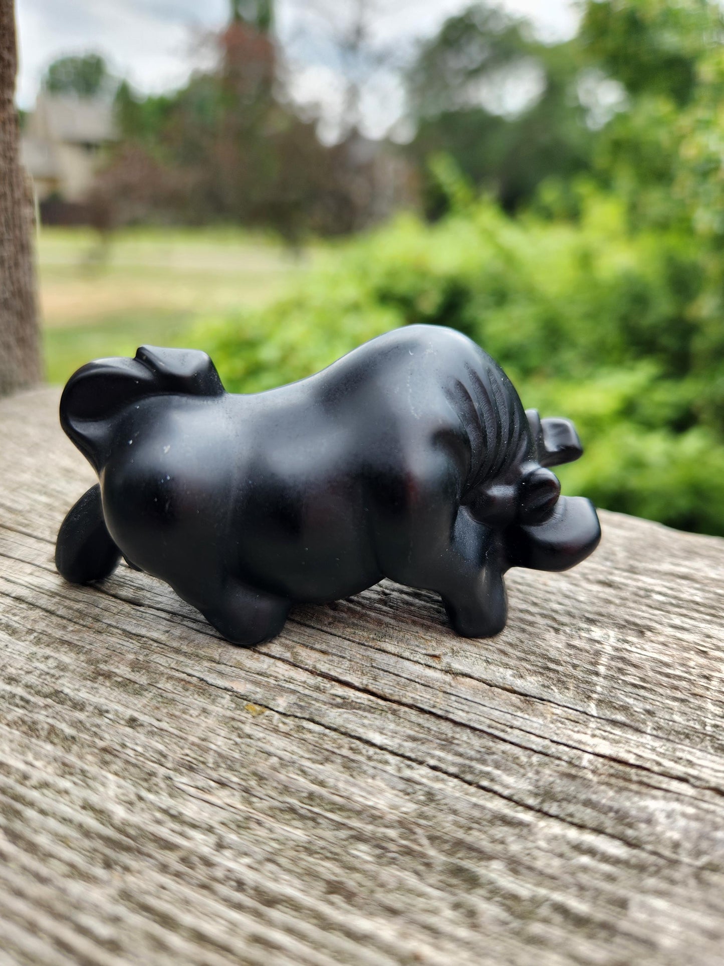 Black Obsidian Crystal Charging Bull, Taurus, Ox