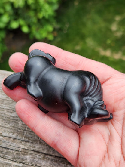 Black Obsidian Crystal Charging Bull, Taurus, Ox