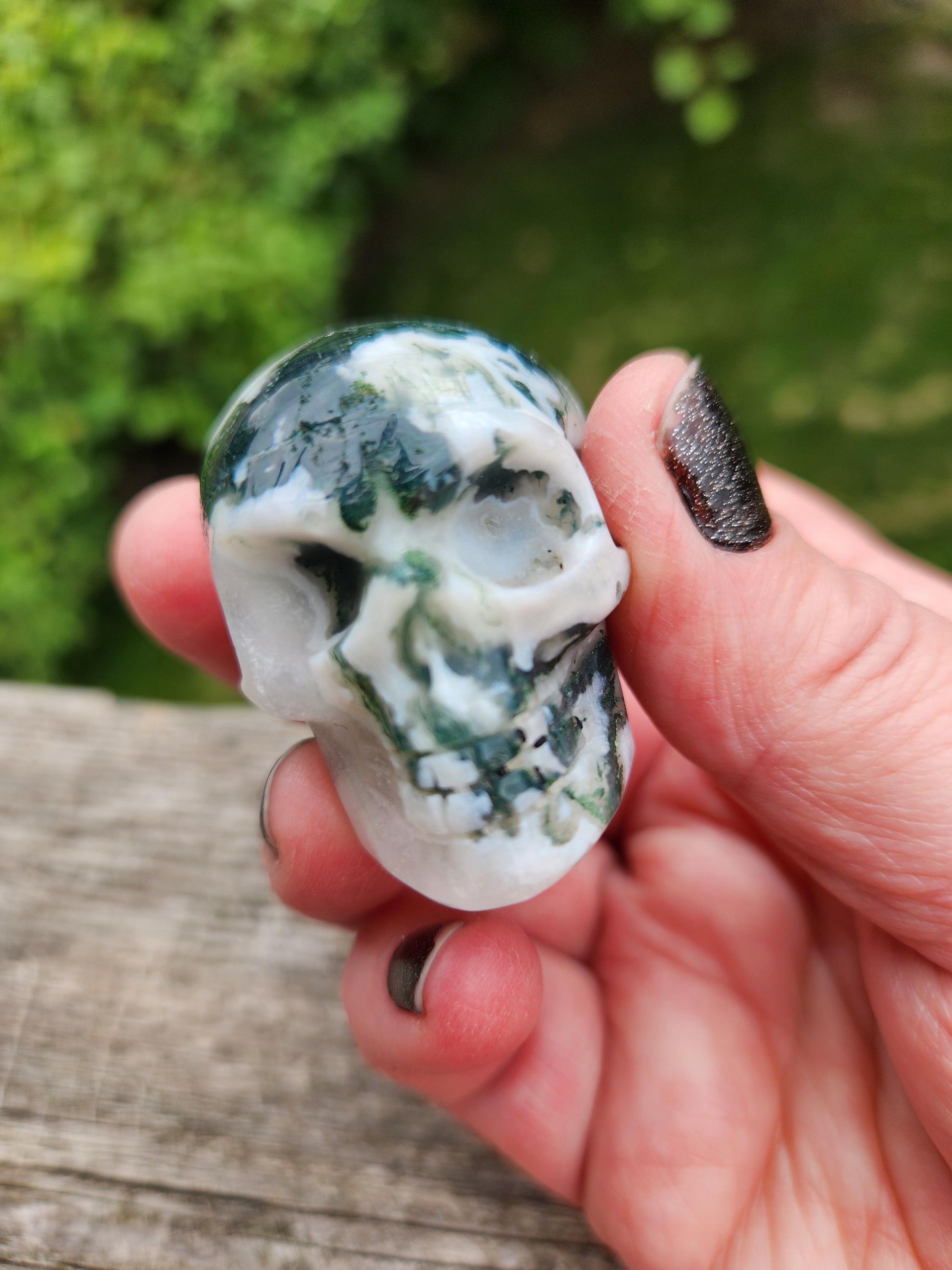 Moss Agate Clear Quartz Small Crystal Skull