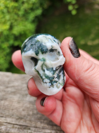Moss Agate Clear Quartz Small Crystal Skull